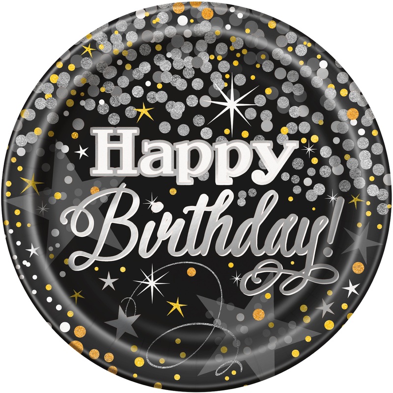 Happy Birthday Glittering Plates 9 (8 count)
