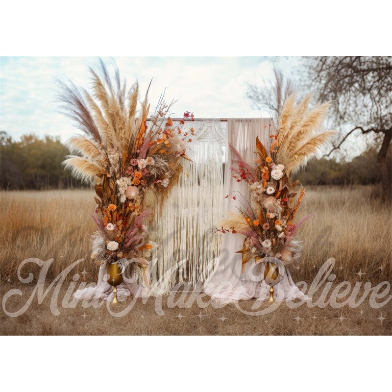 Kate Boho Wedding Arch Fall Autumn Backdrop Designed by Mini MakeBelieve 7x5ft - small kids sitting / cake smash Microfiber (Printed)