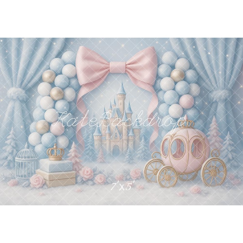 Kate Fairy Tale Castle Princess Carriage Backdrop Designed by Ashley Paul Microfiber (Printed) 7x5ft - small kids sitting / cake smash