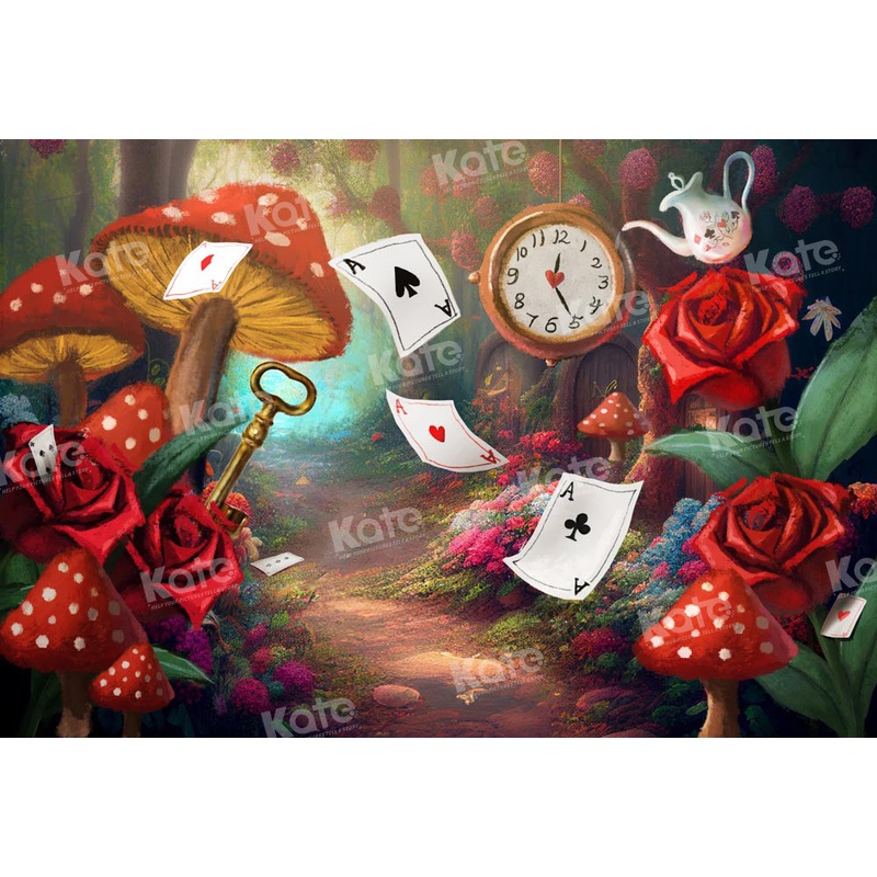 Kate Fantasy Mushroom Playing Cards Forest Backdrop Designed by Chain Photography 7x5ft - small kids sitting / cake smash Microfiber (Printed)