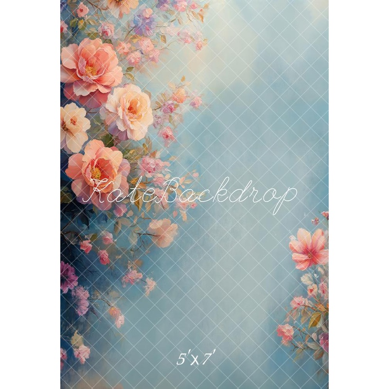 Kate Fine Art Floral Pastel Blue Backdrop Designed by Emetselch Microfiber (Printed) 5x7ft(1.5x2.2m)