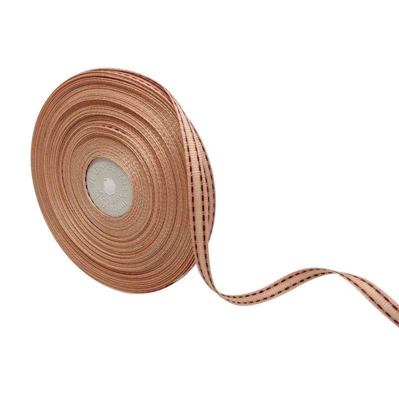 ALLURA STITCHED | LIGHT PEACH WITH MAROON | 10MM | 25MTR