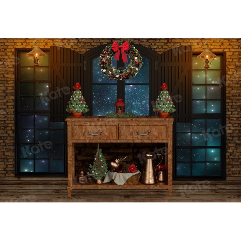 Kate Christmas Backdrop Window Cupboard for Photography 5x3ft - newborns and babies Microfiber (Printed)