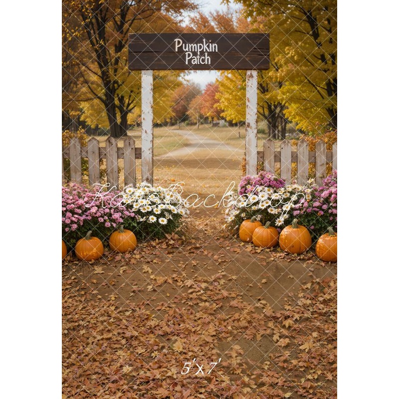 Kate Fall Pumpkin Patch Floral Fence Backdrop Designed by Emetselch Microfiber (Printed) 5x7ft(1.5x2.2m)