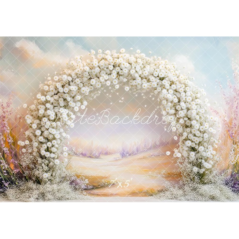 Kate Spring Dandelion Flower Arch Pastel Backdrop Designed by Mini MakeBelieve Microfiber (Printed) 7x5ft - small kids sitting / cake smash