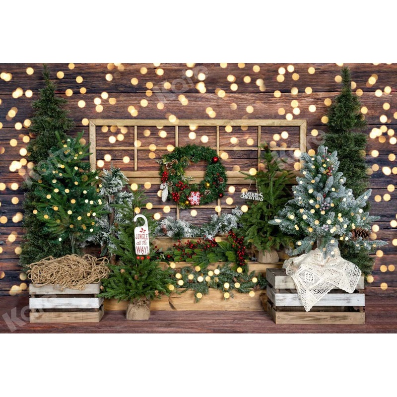 Kate Vintage Wood Wall Backdrop Christmas Store Trees Designed by Emetselch 5x3ft - newborns and babies Microfiber (Printed)