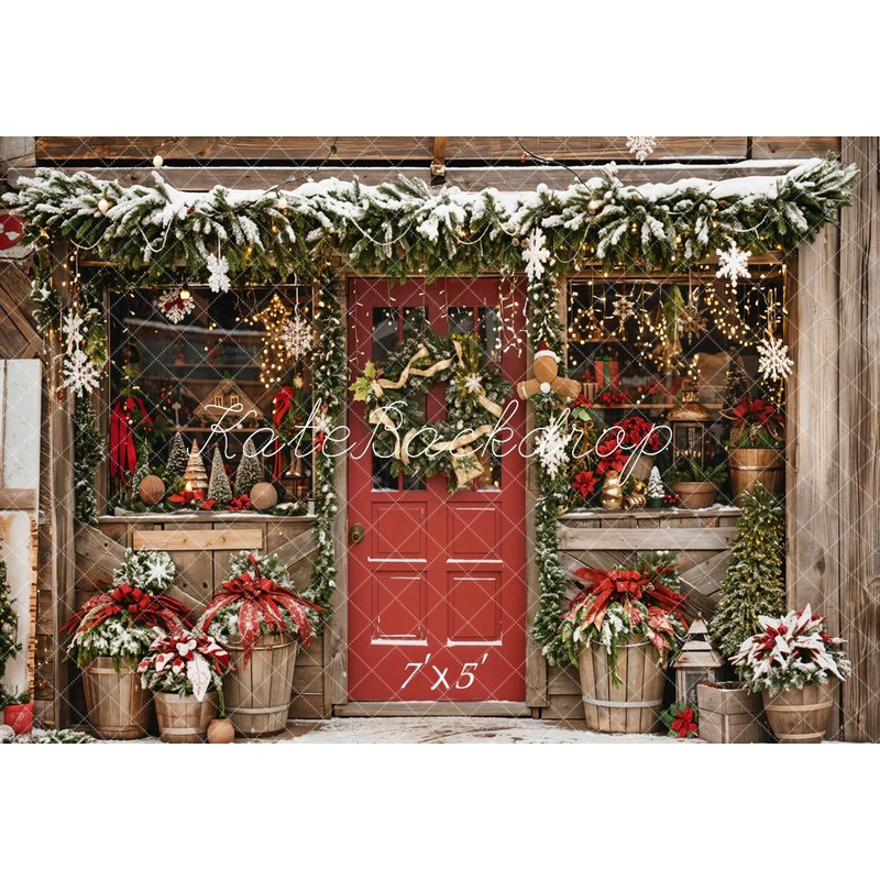 Kate Winter Outdoor Country Red Christmas Gift Store Backdrop Designed by Emetselch 7x5ft - small kids sitting / cake smash Microfiber (Printed)