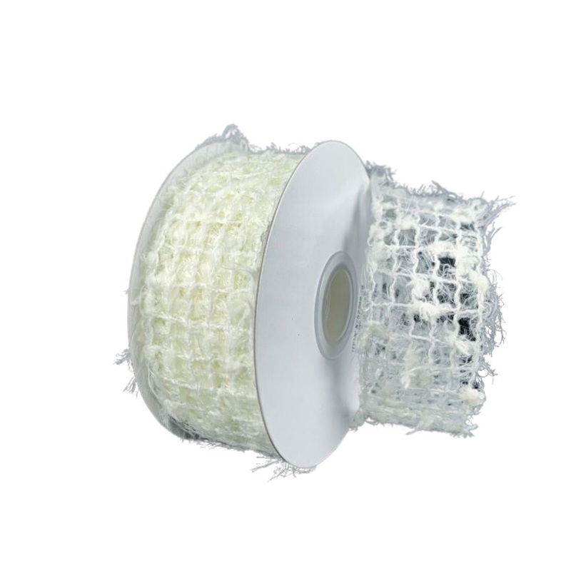 1.5" Fuzzy Open Weave Jute Netting Ribbon: Ivory - 10yds