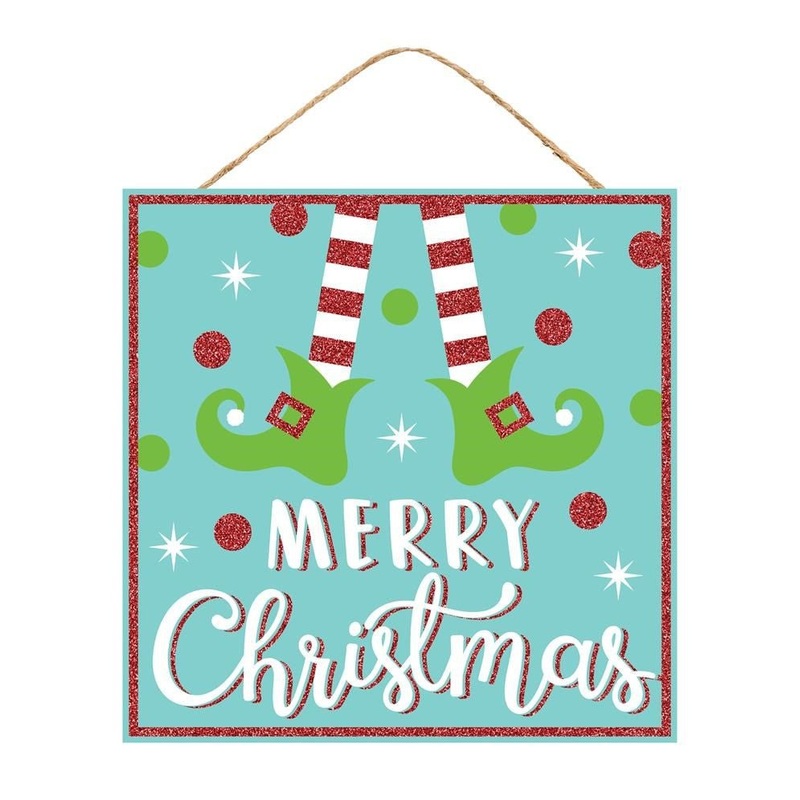 10" Merry Christmas Elf Legs Sign: Ice Blue
