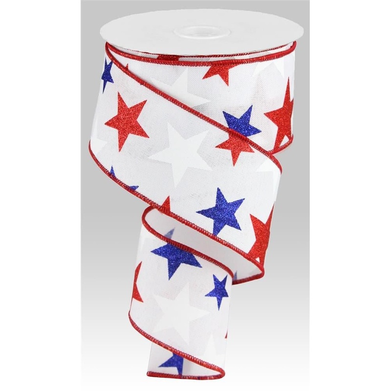 2.5" Glitter Star Ribbon: White - 10yds