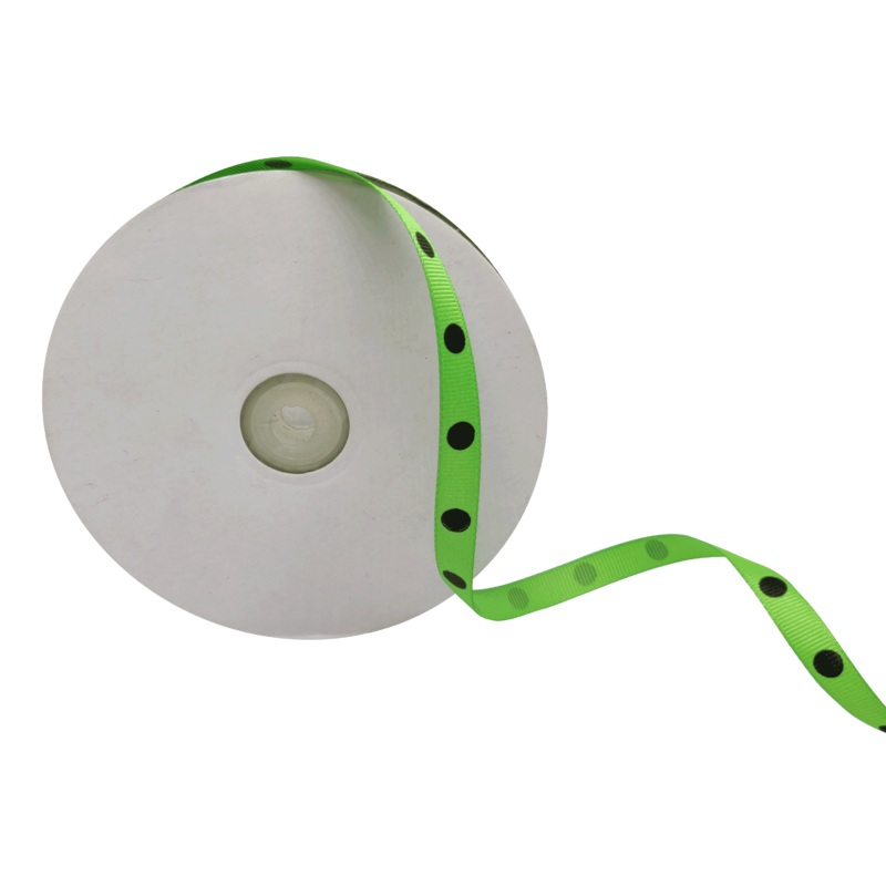 ARIA DOTS | SPRING GREEN WITH BLACK | 10MM | 45MTR