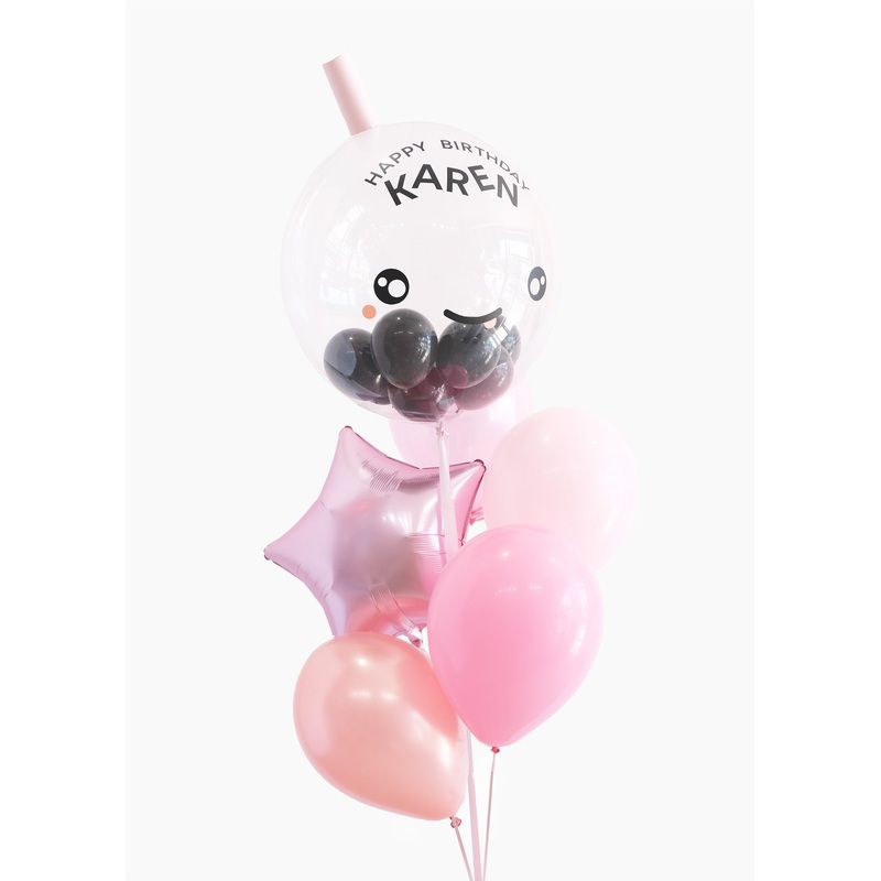 Boba Balloongram in Strawberry Milk Tea Strawberry Milk Tea (Pink Bouquet)