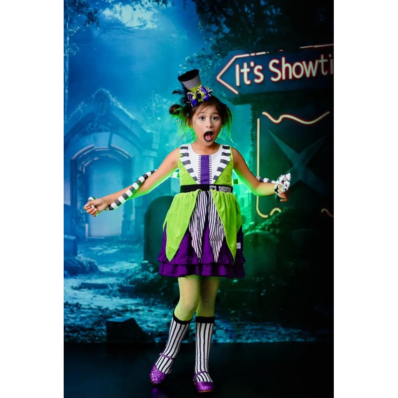 Kate Halloween Neon Graveyard Night Backdrop Designed by Emetselch Microfiber (Printed) 7x5ft - small kids sitting / cake smash