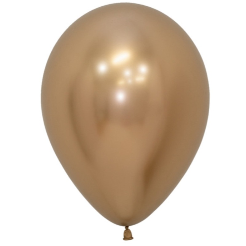 11" Bellatex Reflex Gold Inflated with Helium and Ribbon