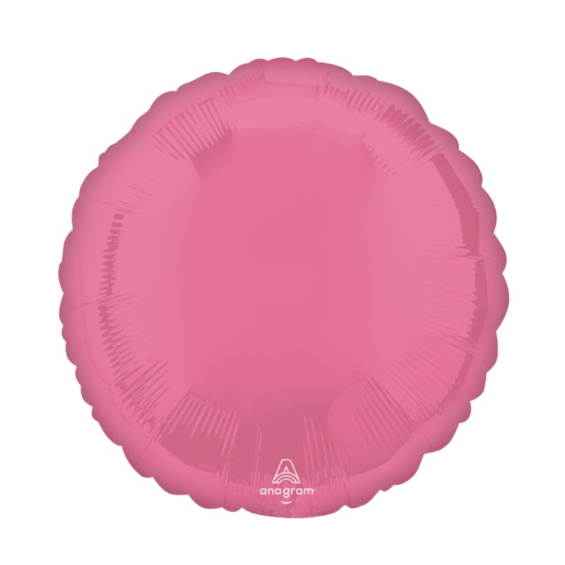18" Vibrant Pink Round Foil Balloon Inflated with Helium and Ribbon