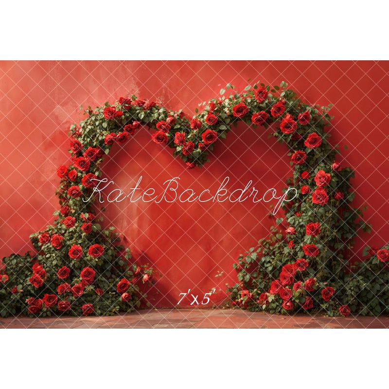 Kate Valentine Red Rose Heart Arch Backdrop Designed by Emetselch Microfiber (Printed) 7x5ft - small kids sitting / cake smash