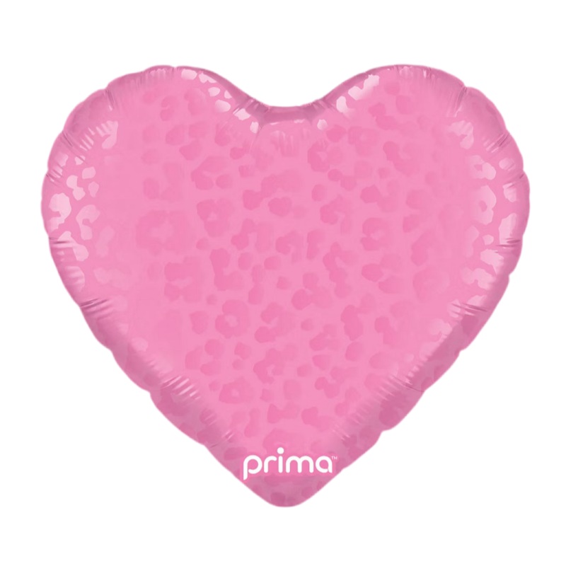 PRIMA 18" Heart Dark Pink Matte & Shiny Leopard Print