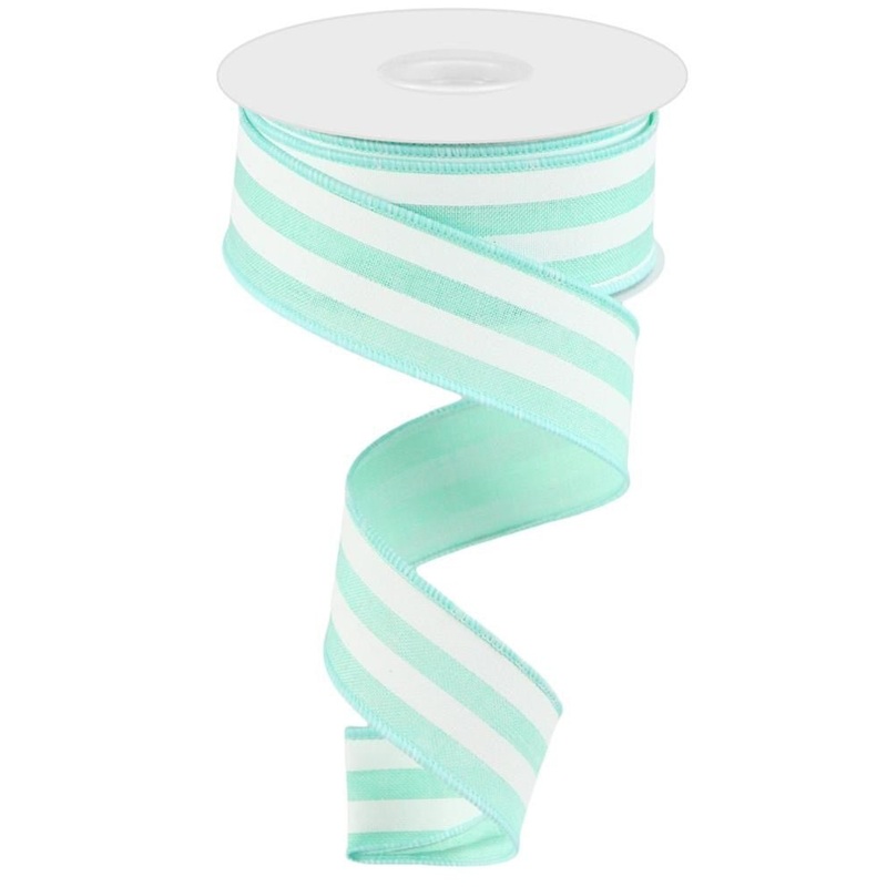 1.5" Vertical Stripe Ribbon: Mint/White