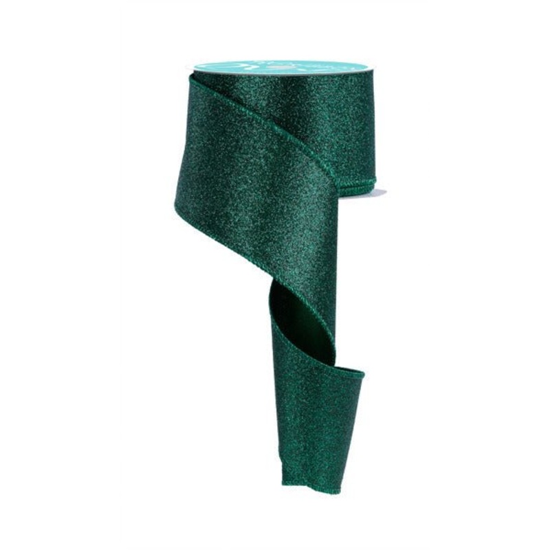 2.5" Shimmer Glitter Ribbon: Hunter Green - 10yds