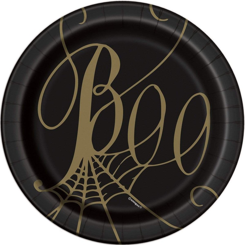 Halloween Black and Gold Spider Web Plates 7" | 8ct