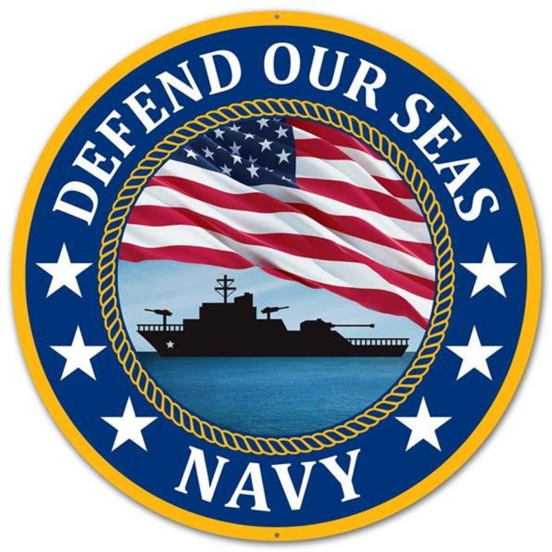 12" Defend Our Seas US Navy Metal Sign