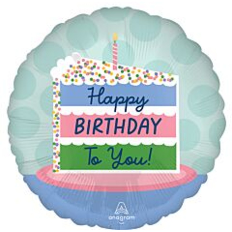 #320 Satin Happy Birthday Cake 18in Printed Mylar