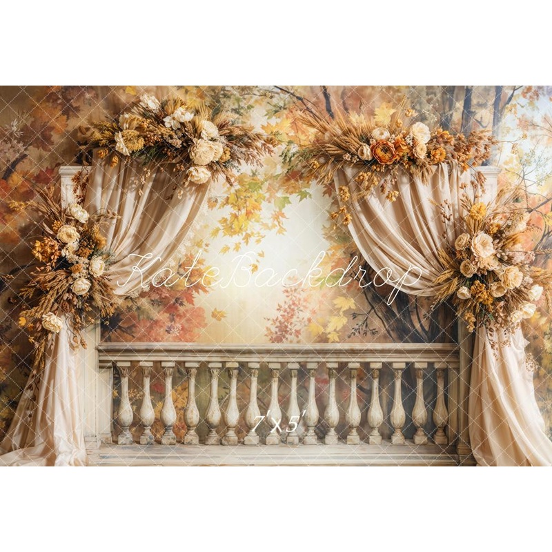 Kate Fall Retro Floral Arch Curtain Backdrop Designed by Emetselch Microfiber (Printed) 7x5ft - small kids sitting / cake smash