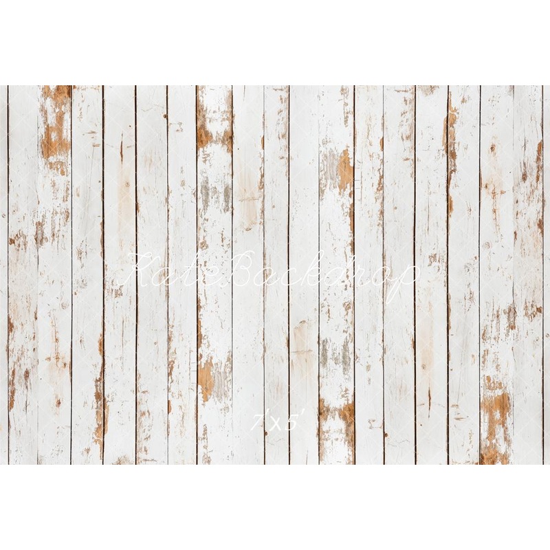 Kate Rustic White Wood Floor Backdrop Designed by Kate Image Microfiber (Printed) 7x5ft(2.2x1.5m)