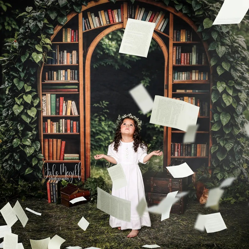Kate Spring Garden Library Arch Backdrop Designed by Emetselch Microfiber (Printed) 7x5ft - small kids sitting / cake smash