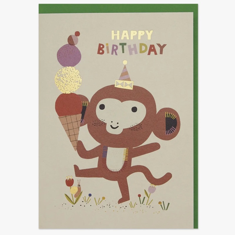 Monkey and Ice Cream Birthday Card