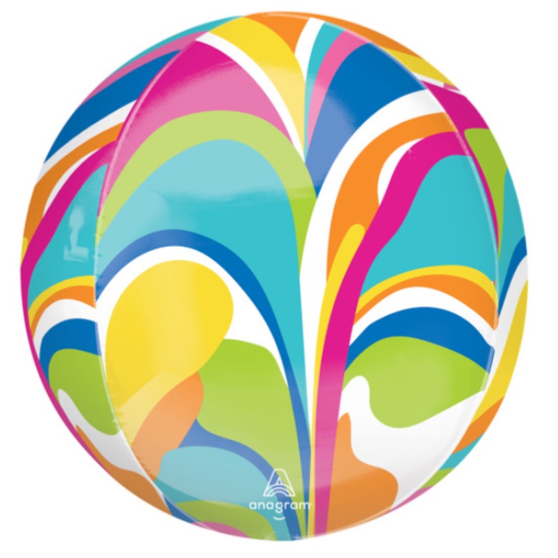 16" Orbz Macro Marble Vibrant Inflated with Helium and Ribbon