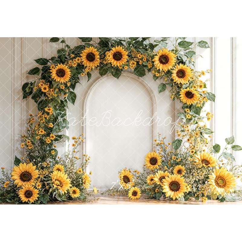 Kate Sunflower Arch Floral Retro Wall Backdrop Designed by Emetselch Microfiber (Printed) 7x5ft - small kids sitting / cake smash