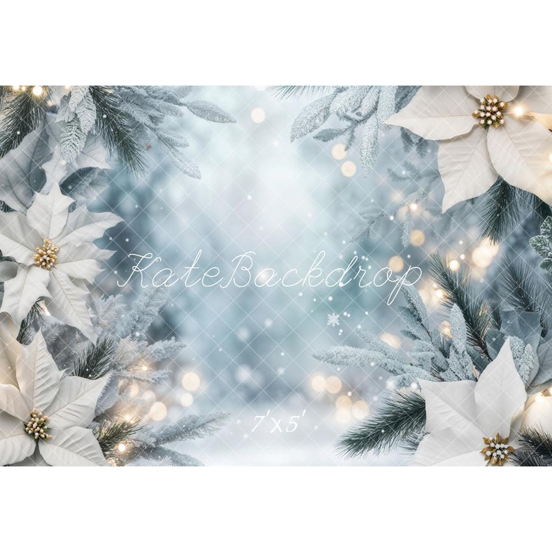 Kate Winter White Poinsettia Backdrop Designed by Emetselch 7x5ft - small kids sitting / cake smash Microfiber (Printed)