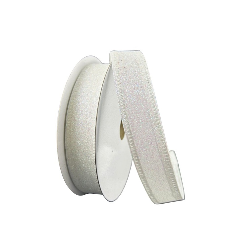 7/8" Glitter Ribbon: White- 10yds