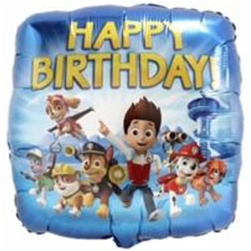 18" Paw Patrol HBD Inflated with Helium and Ribbon