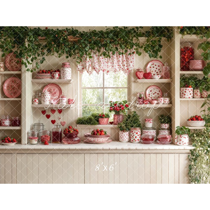 Kate Spring Strawberry Kitchen Cabinet Backdrop Designed by Emetselch Microfiber (Printed) 7x5ft - small kids sitting / cake smash