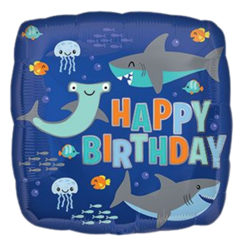 18" Sharks Happy Birthday Balloon