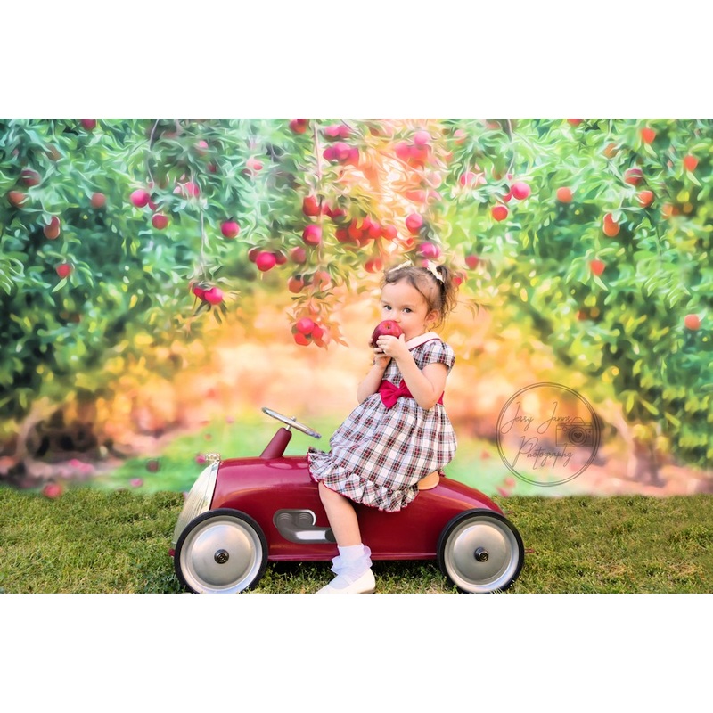 Kate Apple Orchard Summer Backdrop for Photography Designed by Lisa Granden 7x5ft - small kids sitting / cake smash Microfiber (Printed)