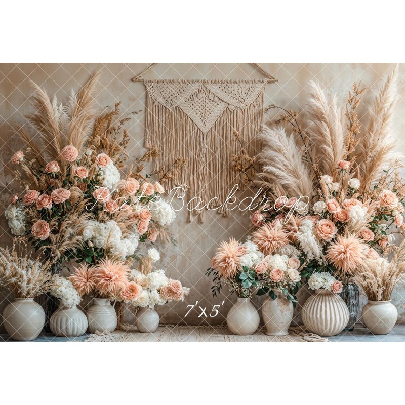 Kate Boho Floral Macrame Backdrop Designed by Emetselch Microfiber (Printed) 7x5ft - small kids sitting / cake smash