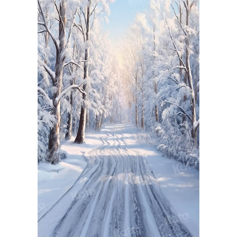 Kate Winter Outside Snow Frosted World Path Backdrop Designed by Chain Photography 5x7ft(1.5x2.2m) Microfiber (Printed)