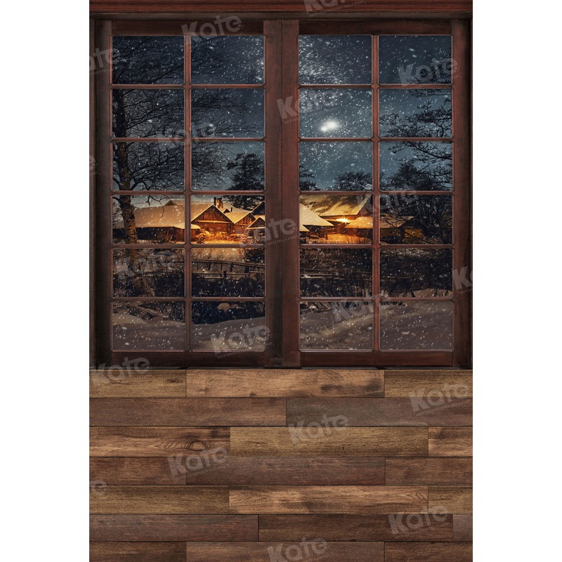 Kate Winter Indoor Window Snow Wood Floor Backdrop for Photography 5x7ft(1.5x2.2m) Microfiber (Printed)