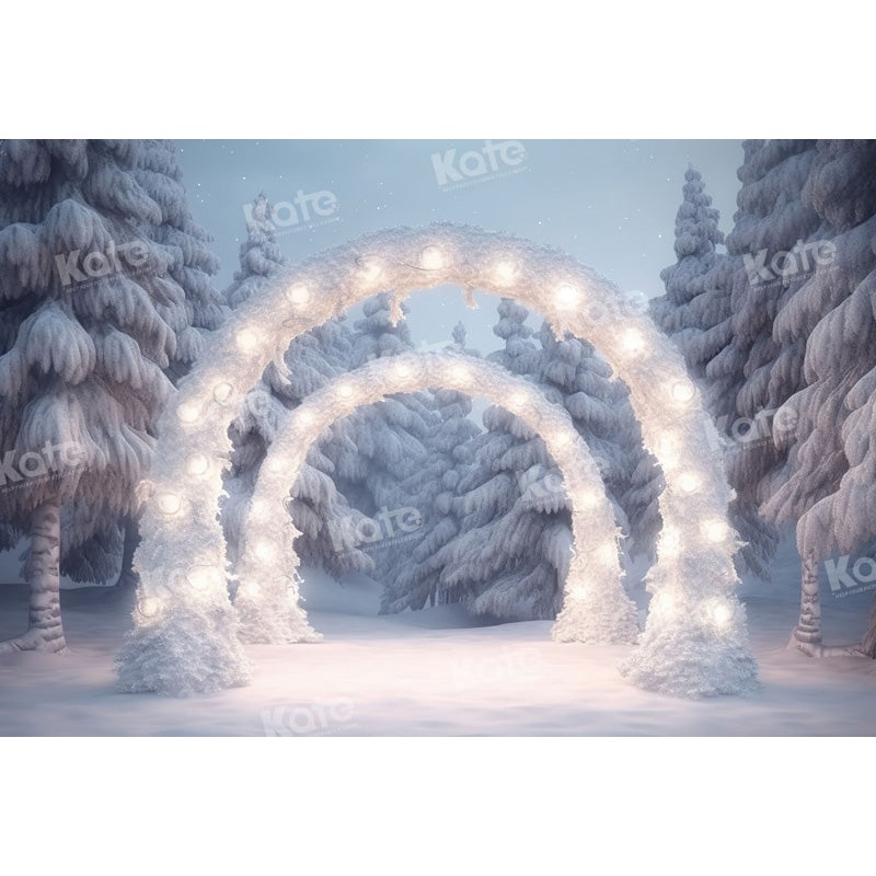 Kate Winter Night Snow Outdoor Arch Backdrop for Photography 7x5ft - small kids sitting / cake smash Microfiber (Printed)