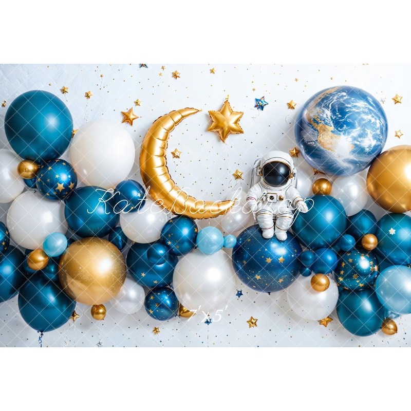 Kate Cake Smash Space Astronaut Balloon Backdrop Designed by Emetselch Microfiber (Printed) 7x5ft - small kids sitting / cake smash