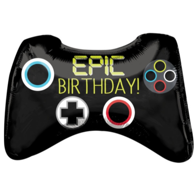 28" Game Controller Epic Birthday Inflated with Helium and Ribbon