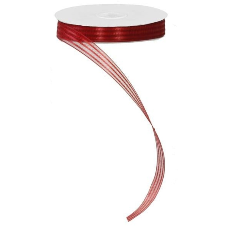 5/8" Sheer/Satin Stripe Ribbon: Red - 25yds