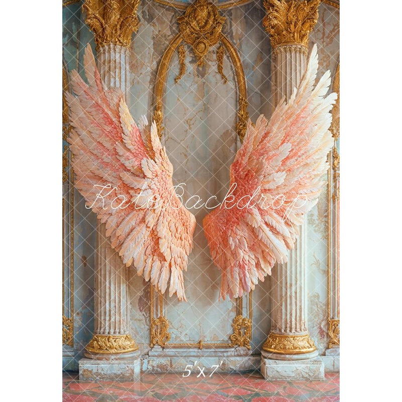 Kate Angel Pink Wings Vintage Backdrop Designed by Emetselch Microfiber (Printed) 5x7ft(1.5x2.2m)