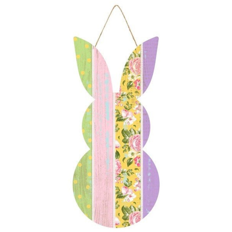 10" Floral Stripe Easter Bunny Hanger