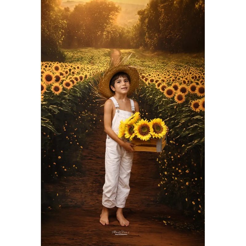 Kate Summer Sunflower Field Path Backdrop Designed by Emetselch Microfiber (Printed) 5x7ft(1.5x2.2m)