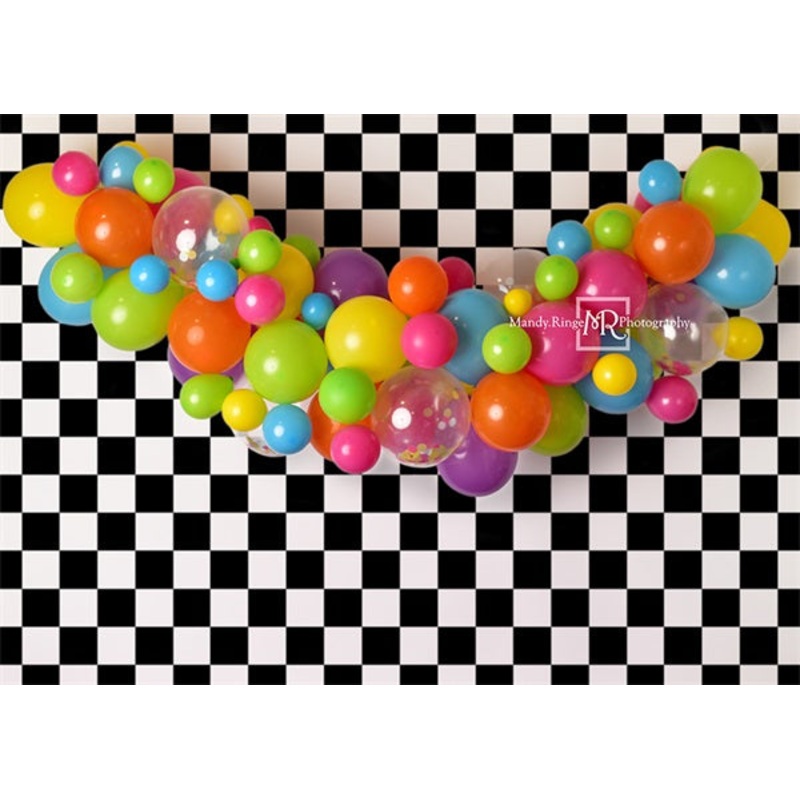 Kate Y90s Neon and Checker Backdrop Designed by Mandy Ringe Photography 7x5ft - small kids sitting / cake smash Microfiber (Printed)