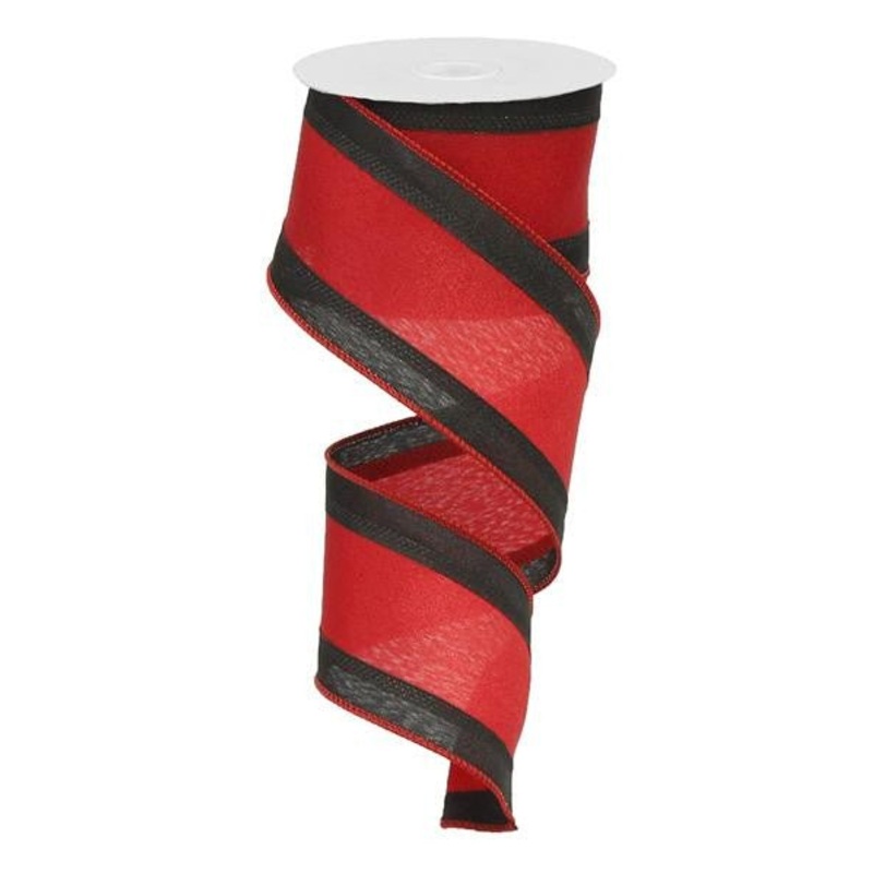 2.5" Satin Tri-Stripe Ribbon: Black/Red - 10Yds